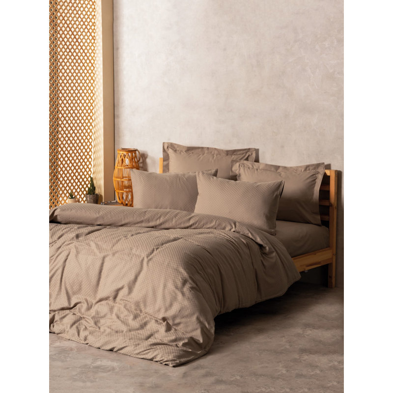 Ensemble de housse de courtepointe 100% coton Luxury Ranforce Super King, 102,4 x 86,6 pouces | Comprend 2 taies d'oreiller (23,6 po x 23,6 po) | Impression réactive, lavable à la machine, fermeture à boutons et enveloppes, couleur vison élégante