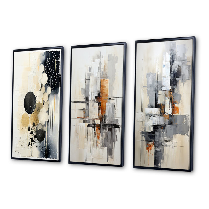 "Fusion monochromatique", 3 pièces sur toile, Cadre noir, H 20 po x l 36 po