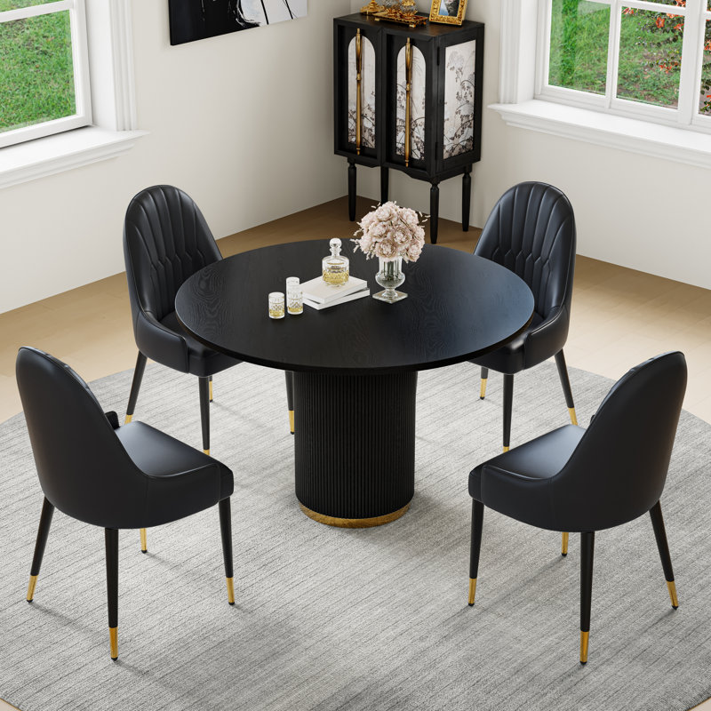 4 - Person Pedestal Dining Set, Black, Black