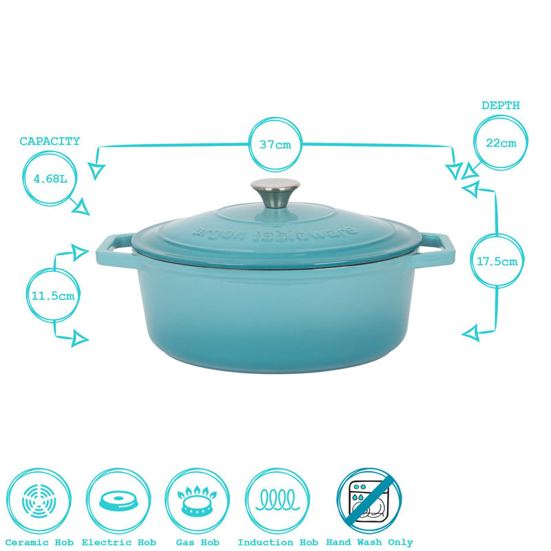 Argon Tableware - Oval Cast Iron Casserole Dish - 4.68L, Blue