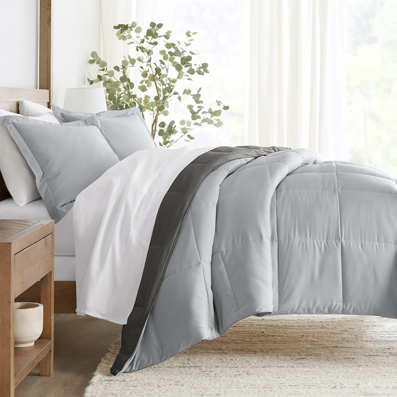 Twin Gray Reversible Down Alternative Microfiber Comforter Set
