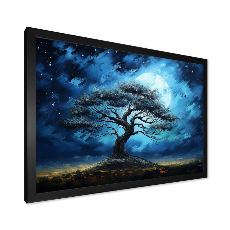 Arbre bleu d'Afrique, Serengeti, art mural 5, Cadre d'angle fermé noir, H 12 po x l 20 po x P 1 po