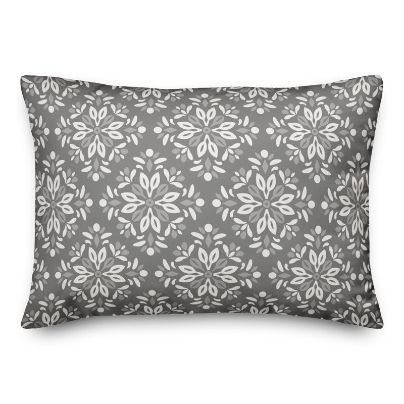 Medallion Outdoor Reversible Throw Pillow, H 18 po x l 25 po, Gris