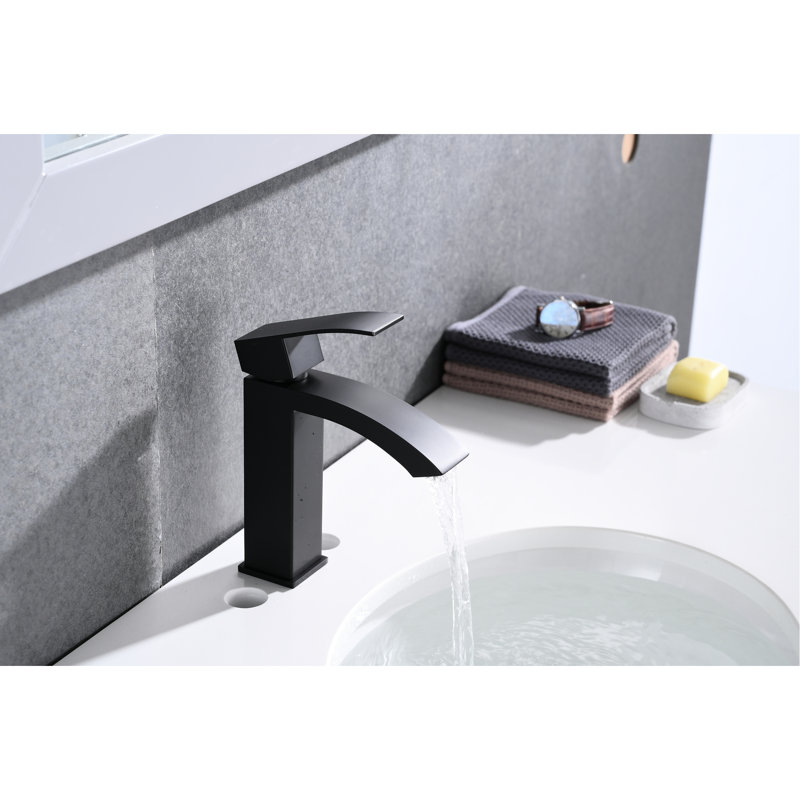 Waterfall Spout Bathroom Sink Faucet In Matte Black - Single Handle With Pop-Up Drain  Overflow Merged  Stainless Steel For Stable Performance And Easy Installation Work Finish Present