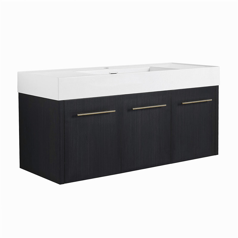 Coiffeuse de salle de bain murale avec lavabo, lavabo en résine à bords épais