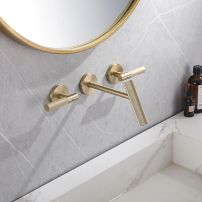 1.2 GPM Vintage Punk Widespread Wall Mounted Bathroom Sink Faucets with Hot/Cold Control Handle & Premium Metallic Finish, Brushed Gold