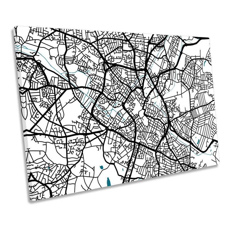 Birmingham Map City England Minimalistic - Wrapped Canvas Print, 50.8cm H x 76.2cm W x 2cm D