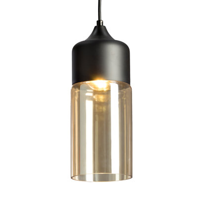 Roderick 1-Light Amber Black Cylinder Pendant