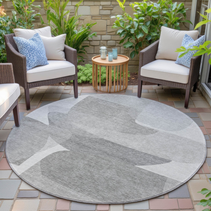 Machine Washable Indoor/Outdoor Xhevrie Linen Rug, Round 8'