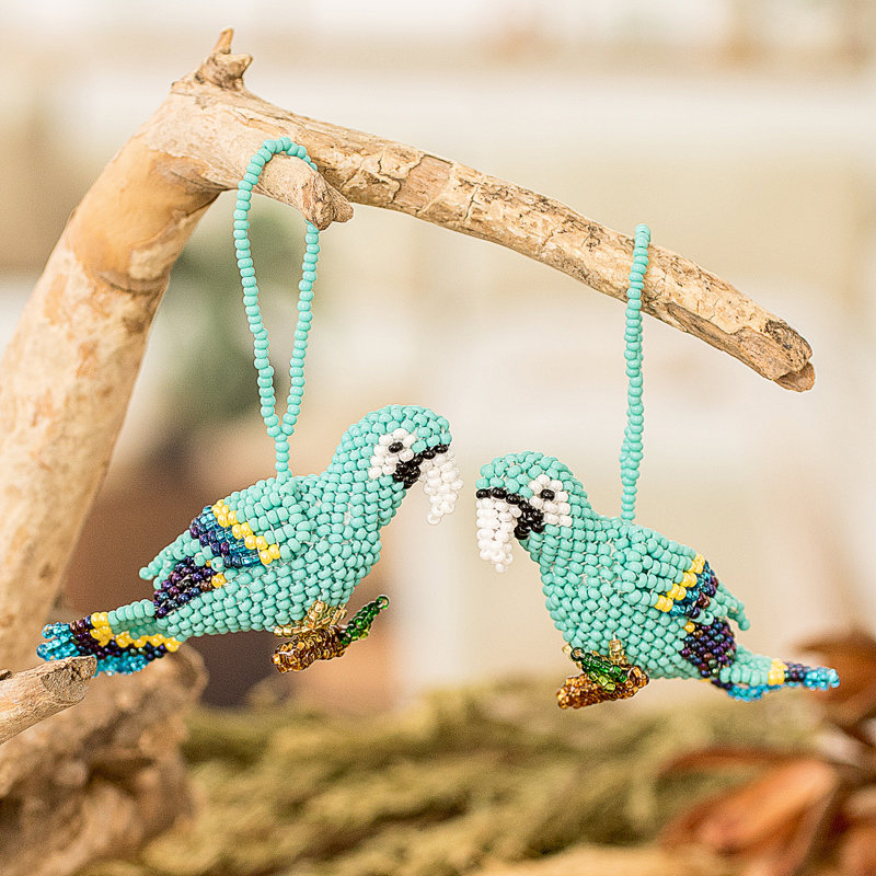 Bungalow Rose Handmade Marvellous Macaws Glass Beaded Ornaments (Pair)