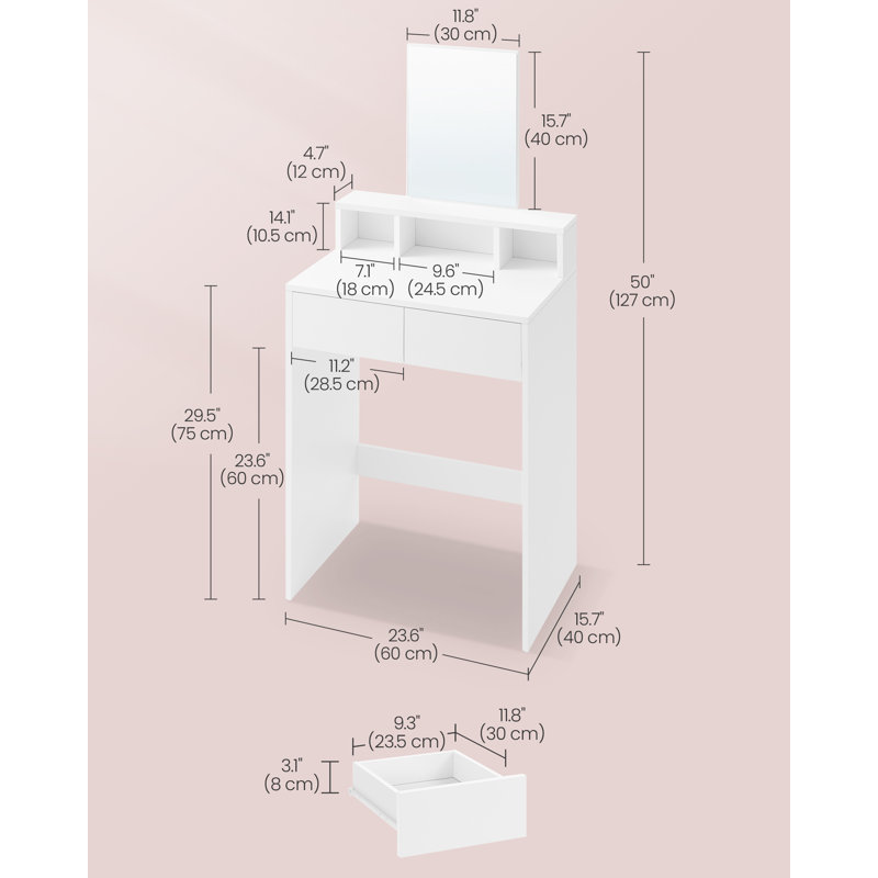 Mazie Dressing Table with Mirror, White