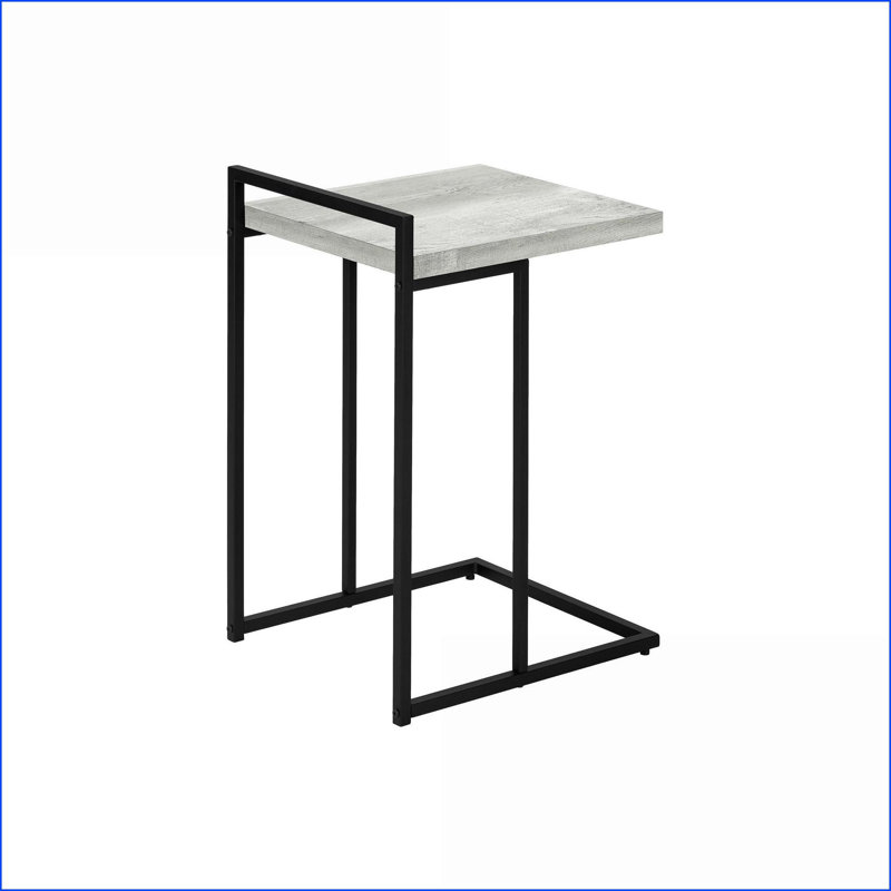 Table basse moderne en stratifié gris compacte avec base en métal noir pour la vie et amp; Chambre à coucher, facile à transporter
