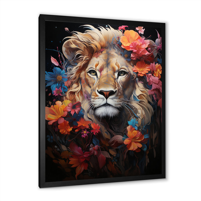 Lion, domaine mystique, fantaisie sur toile, Cadre photo noir, H 20 po x l 12 po x P 1 po