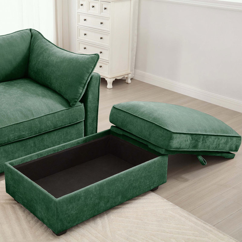Repose-pieds avec rangement caché et tissu chenille