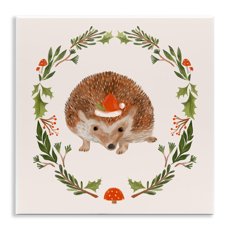 Art mural sur toile Holiday Hedgehog Wreaf par Laura Konyndyk