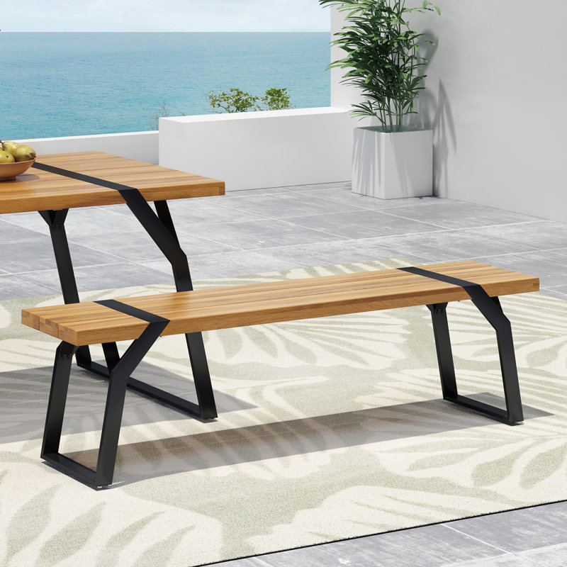 Banc de pique-nique en fer Corentin, Noir / teck
