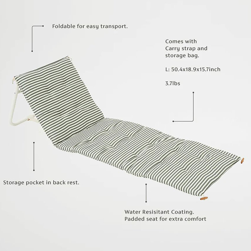 Sunnylife: Reclining Beach Chair - The Vacay Olive - Outdoor & Pool Chaise Lounge