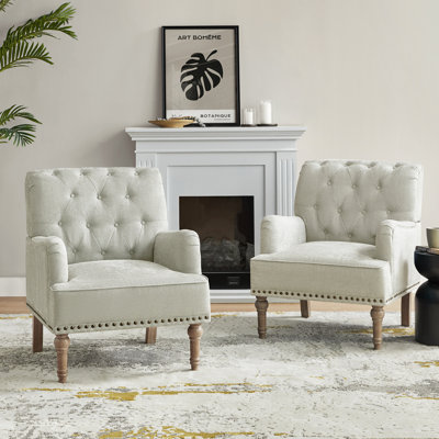 Wilkey Armchair with Tufted Back with Solid Wood Legs