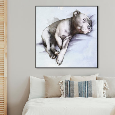 «Animals Sleeping Pitbull Dogs and Puppies», reproduction d'impression sur toile