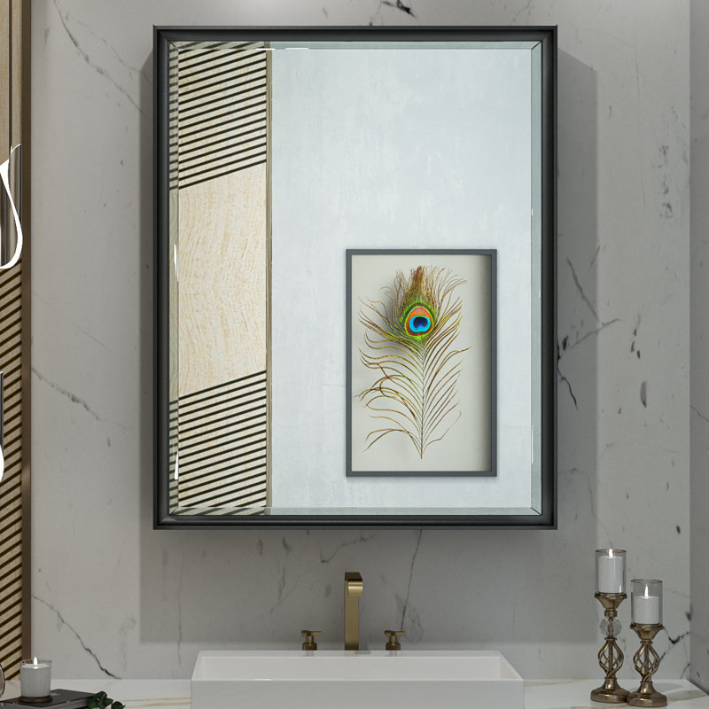 Armoire à pharmacie avec miroir et 3 tablettes Cyrille, Noir, H 30 po x l 24 po x P 5,2 po