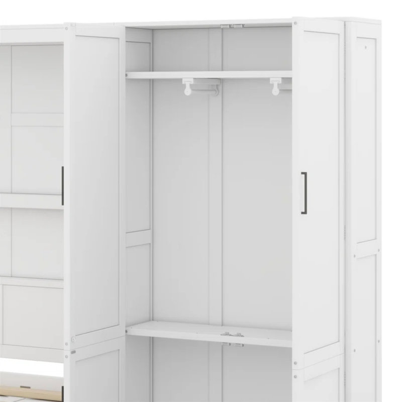 Grand lit escamotable mural avec placard, Blanc