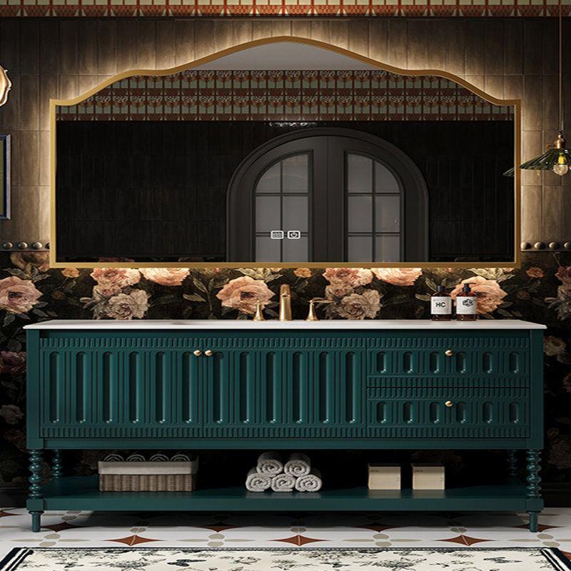 Bathroom cabinet American retro style, Peacock Green, 32.28" H x 70.87" W x 21.65" D