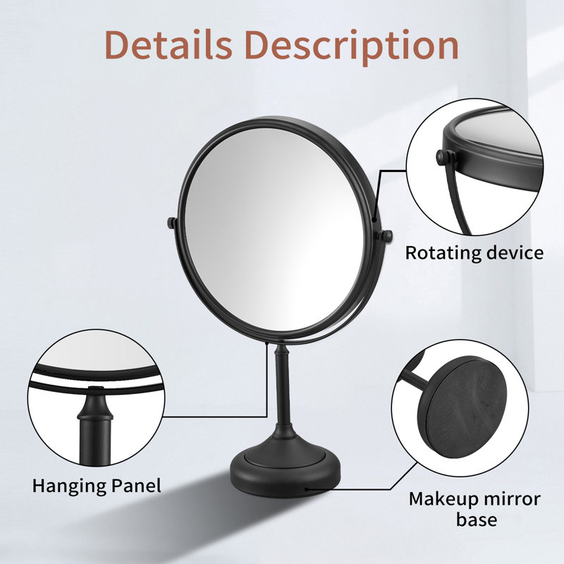8 po X P 8 po H Petit miroir de maquillage de table rond grossissant 1 / 3X en noir, Noir
