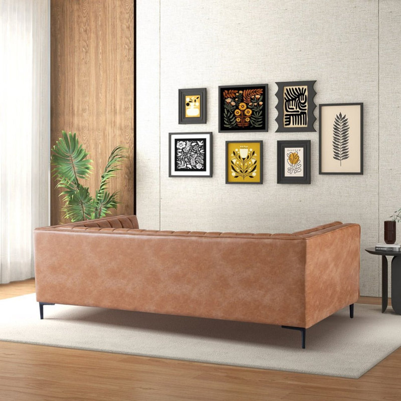 Modern Sofa Cognac PU Leather Sofa 84"
