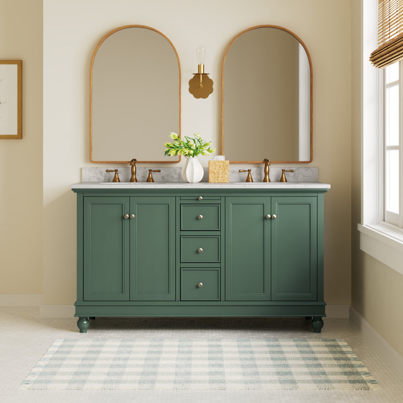 Ferdinand 60'' Double Bathroom Vanity with Top, Carrara Marble, Sage Green