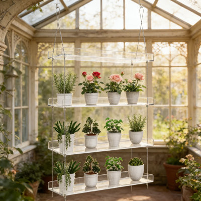 4-Tier Clear Hanging Plant Shelf For Windows - Acrylic Wall Mounted Organizer For Indoor Gardens, Herbs, Seedlings And Flower Pots Display