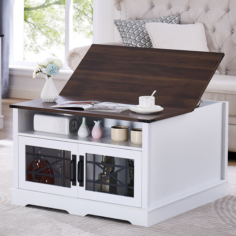 Table basse avec plateau relevable Farmhouse, White