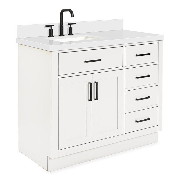 Shirebrook 43'' Single Bathroom Vanity with White Quartz Top