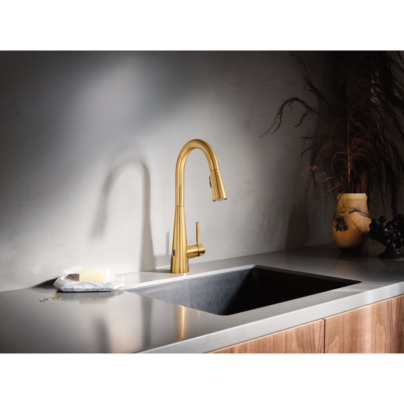 Moen Sleek MotionSense Wave Single Handle Pulldown Kitchen Faucet with Power Clean Technology, Brushed Gold