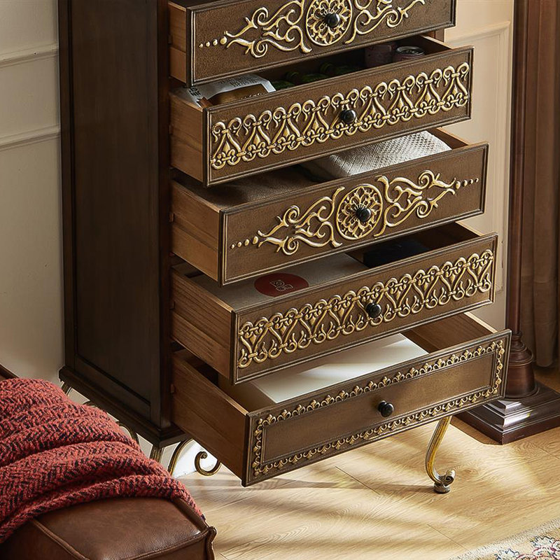 29.53"Brown Solid Wood Birch Five-Drawer Cabinet