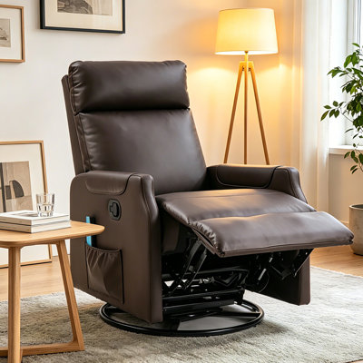 24.8" Wide Modern Manual Swivel Rocking Small Recliner Chair With 8-Point Massage Heating & Side Storage Pocket