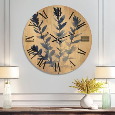 Horloge murale scandinave en bois, grande taille, motif aquarelle indigo