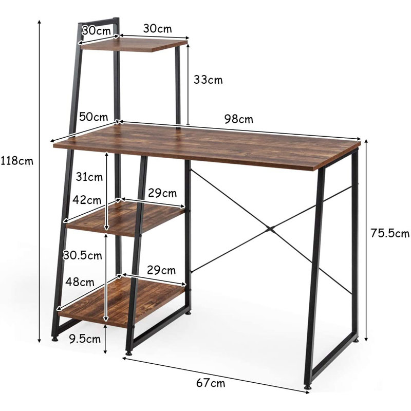 Alido 100Cm W Rectangle Writing Desk, Black, Brown