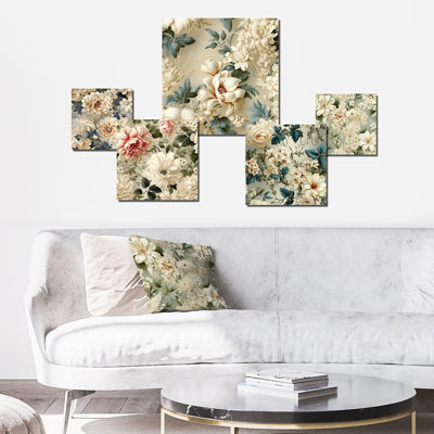 Ensemble de 5 décorations murales florales gris antique