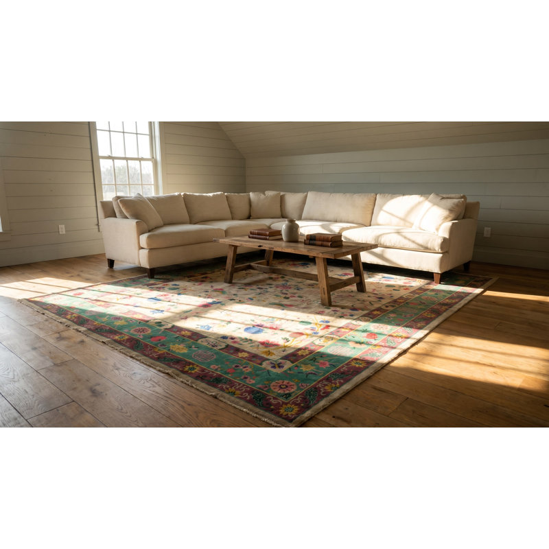Tapis ivoire antique en laine Art déco