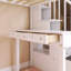 Lit mezzanine simple à structure en bois avec tiroirs de rangement, bureau et escalier-184057412