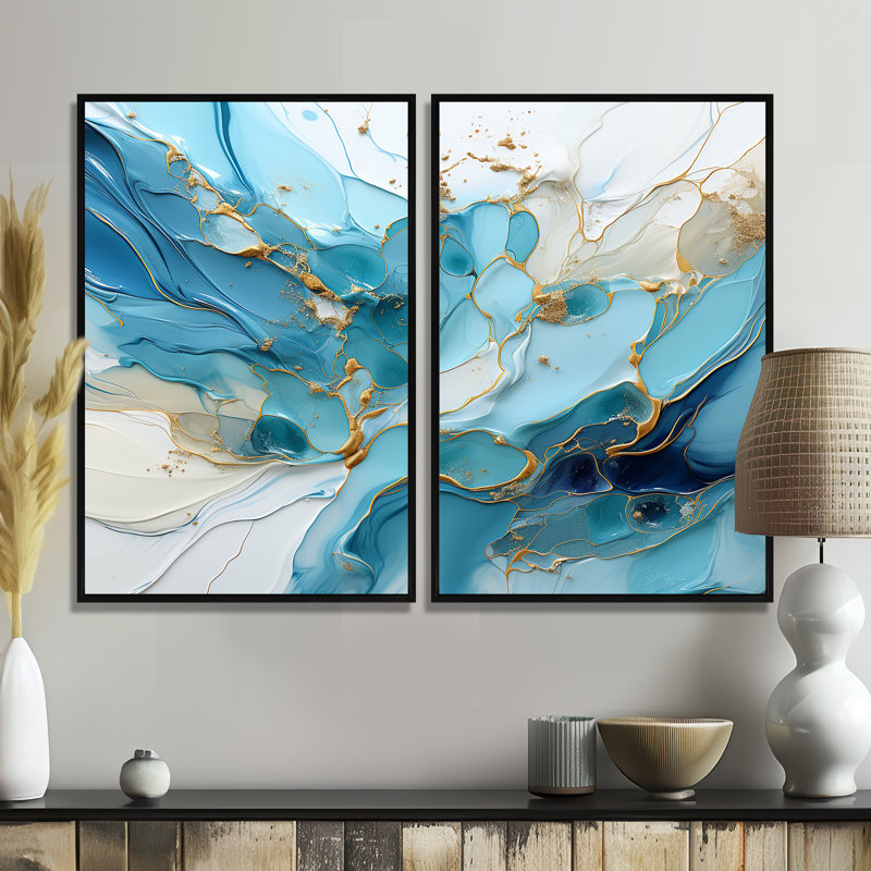 Charme de glacier bleu et blanc - 2 impressions sur toile modernes beiges, Impression encadrée flottante, Noir