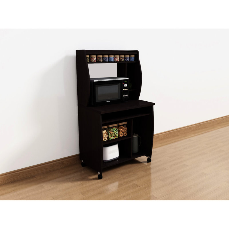 Chariot utilitaire avec tablettes et étagère à épices, mobile sur roulettes verrouillables, surface teintée, idéal pour le rangement de périphériques d'ordinateur de machine à café, plateau à ustensiles coulissant, panneau de particules + comme matériau, 30,2
