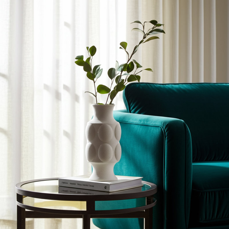 Stoneware Vase Textured Sculptural Design with Rounded Geometric Detailing and Flared Base for Contemporary Modern Decorative Accent Display