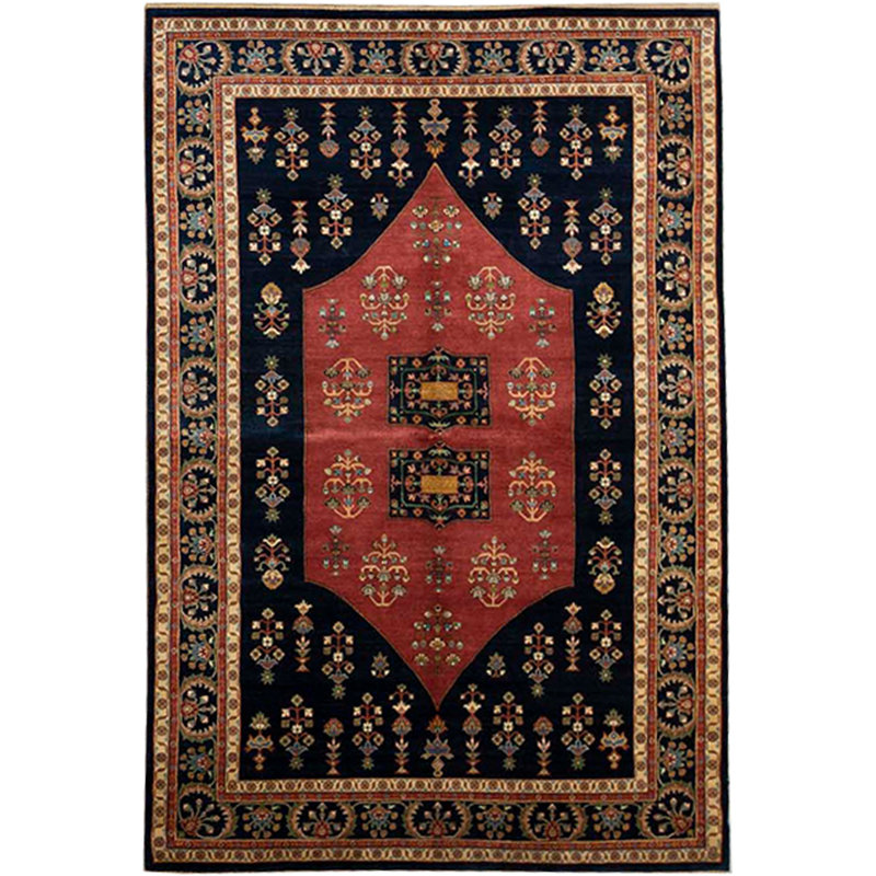 Tapis rouille et bleu noué à la main de haute qualité