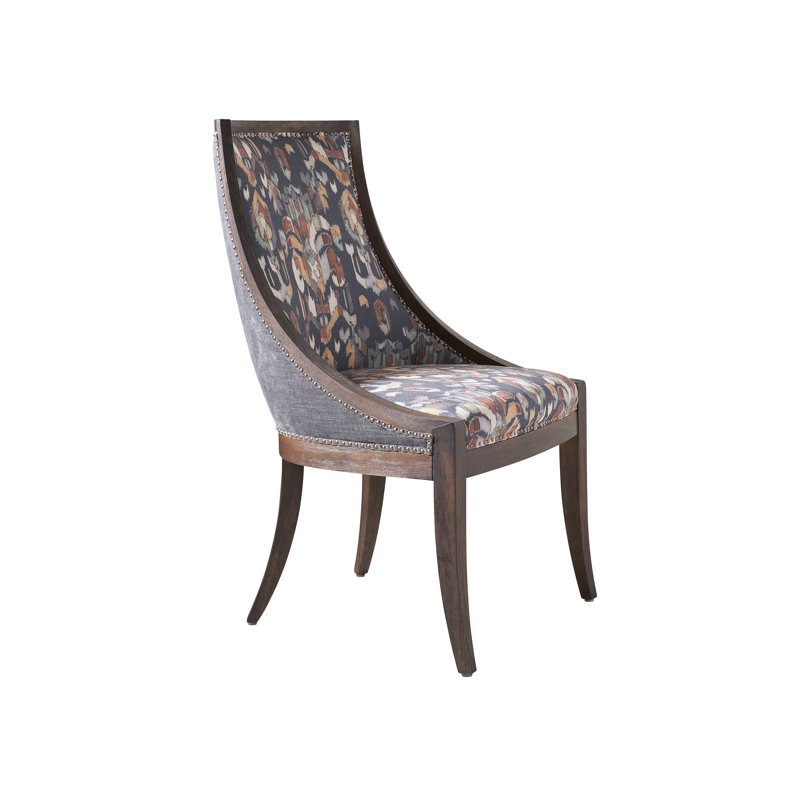 Chamberlain Upholstered Back Side Chair, Floral/Black Polyester Blend, Walnut, Old Brass