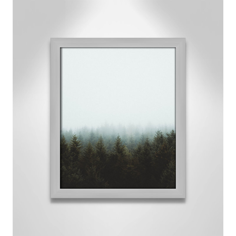 «Misty Forrest Misty Forest» par Clement M - Art encadré avec fond perdu, Argent argent, H 15 po x l 13 po x P 1,25 po