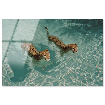 Décoration murale côtière Tigers Swim I Shadowbox par Notoriart, cadre blond, 45 x 30