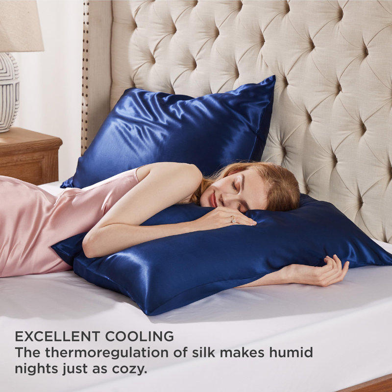 Bedsure 100% Mulberry Silk Pillowcase for Hair and Skin,Silk Pillow Case with Hidden Zipper, Navy