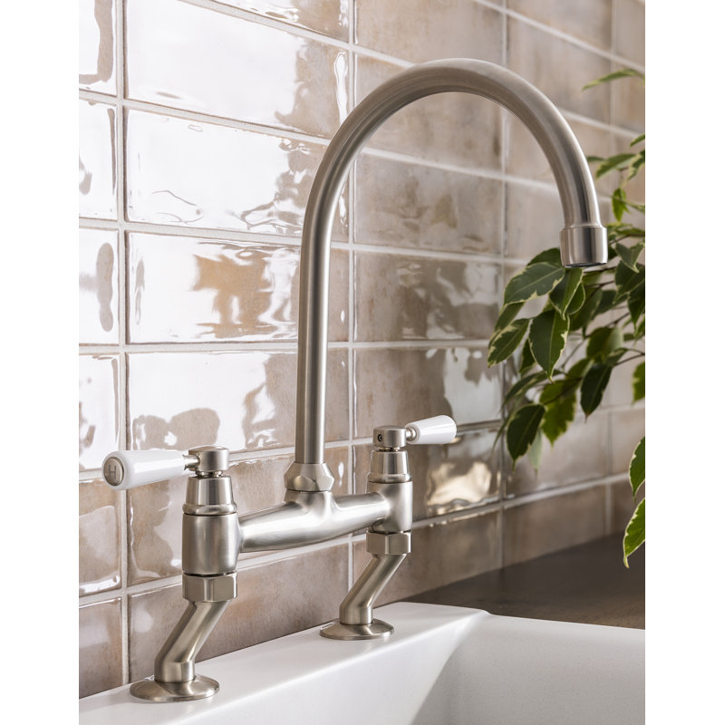Abode Traditional Bridge Deck Mounted Mixertap, Brushed Nickel