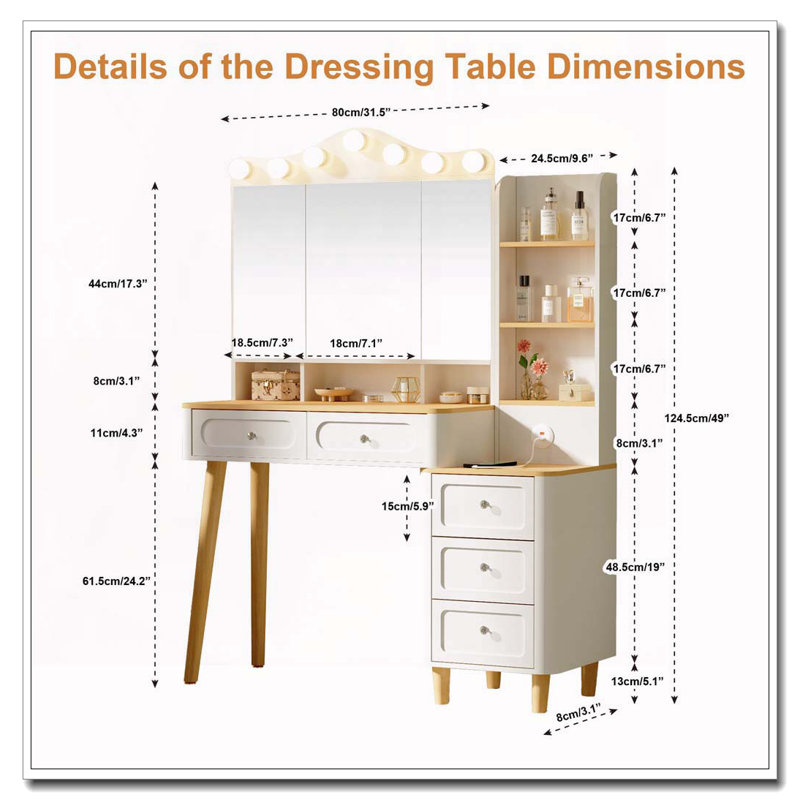 Vanity Desk with Mirror and Lights